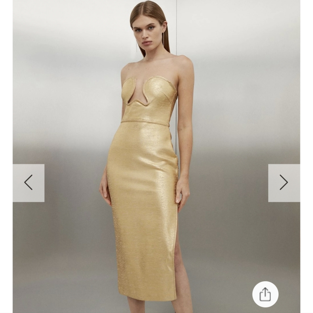 Karen Millen Foiled Figure Form Bandage Corset Detail Knit Midi Dress